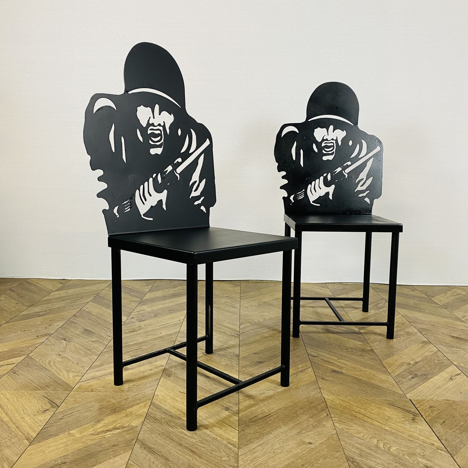 Vintage British Military 'Figure 11' Metal Field Target Chairs, Set Of 2