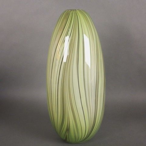 Murano Glass Vase Yellow Green Striped Italy 1950   1960