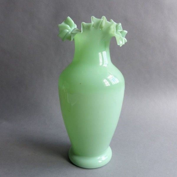 Art Nouveau Opal Glass Vase With Wavy Edge. 1900   1920