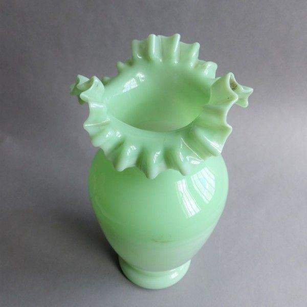 Art Nouveau Opal Glass Vase With Wavy Edge. 1900   1920 photo for sale