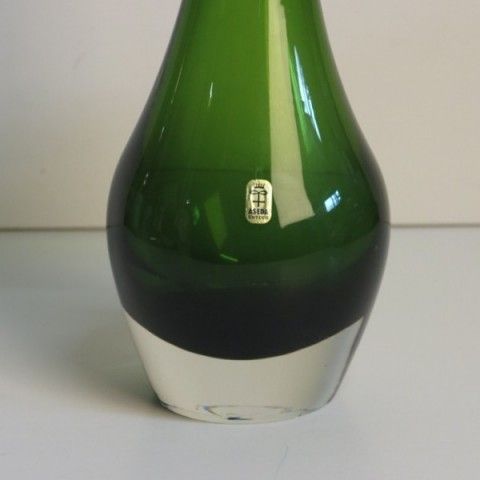 Aseda Green Art Glass Vase From Bo Borgstrom. Sweden 1960 photo for sale