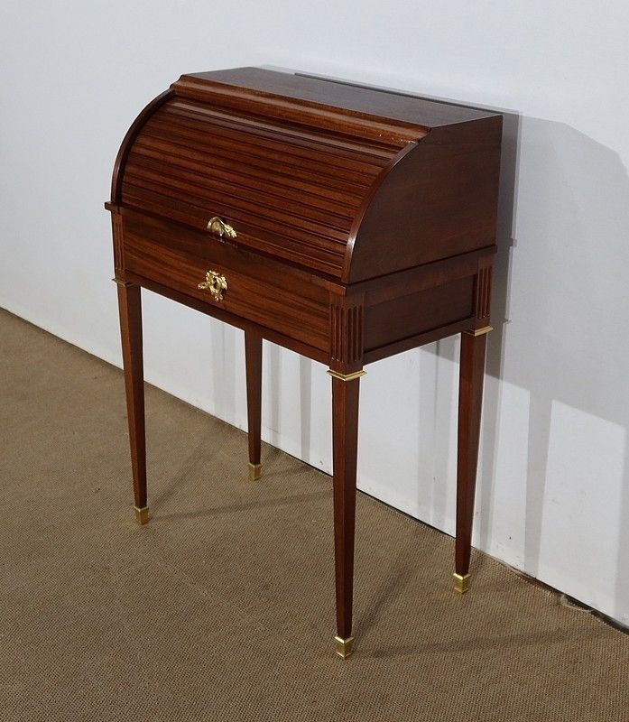 Small Mahogany Cylinder Desk, Louis XVI Style, Late 19th Century photo for sale