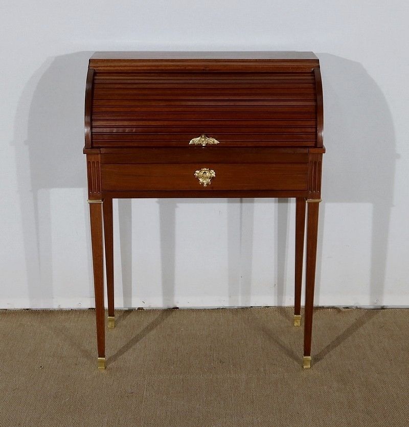 Small Mahogany Cylinder Desk, Louis XVI Style, Late 19th Century photo Furniture