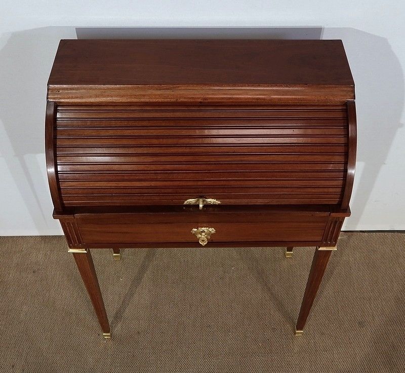 Small Mahogany Cylinder Desk, Louis XVI Style, Late 19th Century photo 3893.4