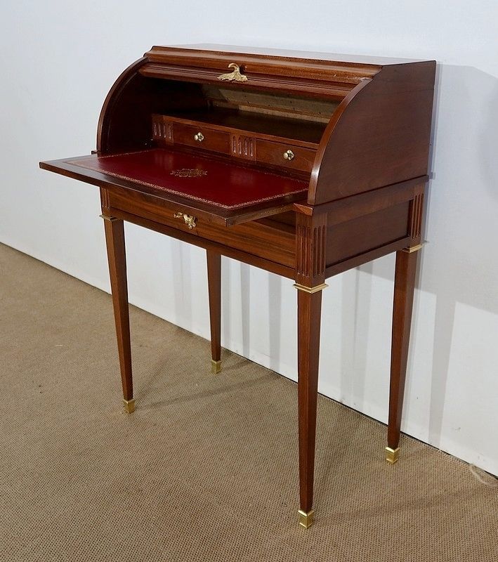 photo buy Small Mahogany Cylinder Desk, Louis XVI Style, Late 19th Century