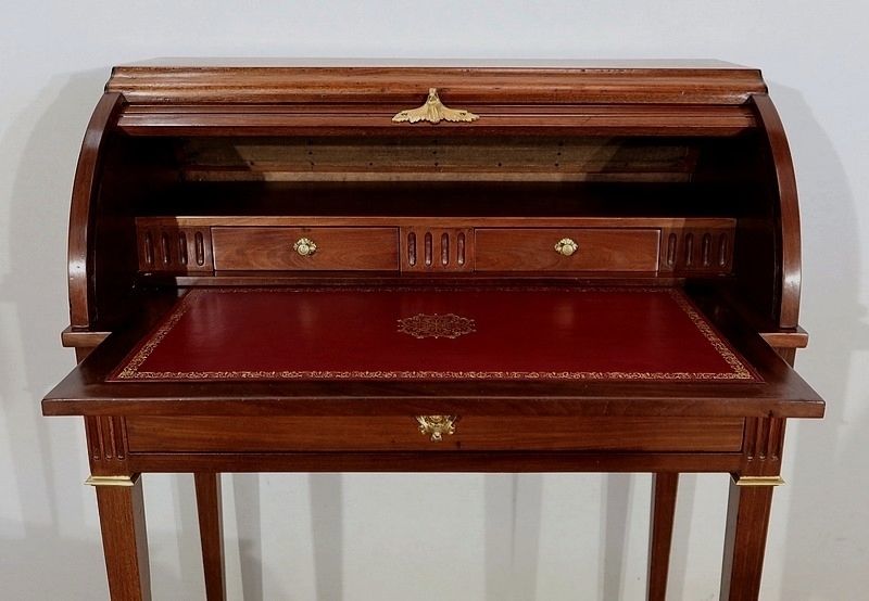photo vintage Small Mahogany Cylinder Desk, Louis XVI Style, Late 19th Century