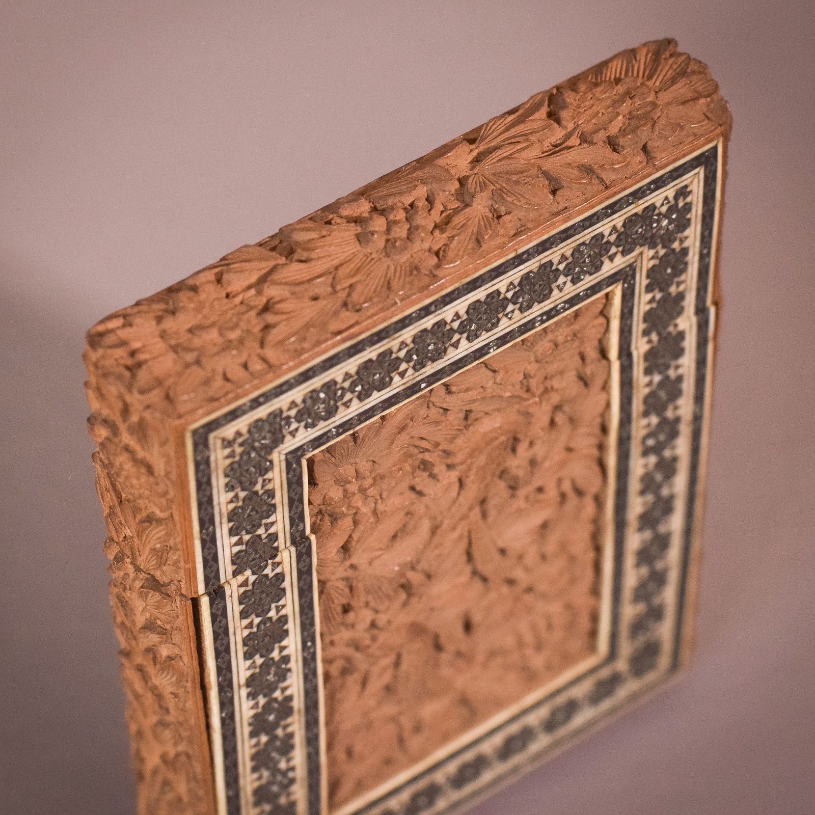 Pair Of 19c Anglo Indian Sadeli Mosaic Greeting Card Cases photo vintage