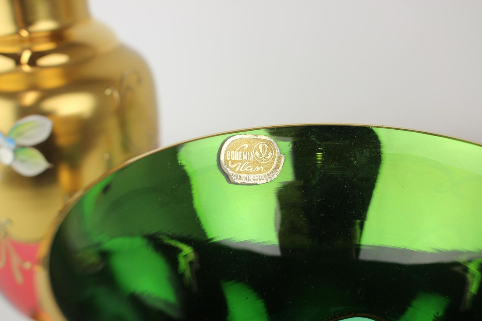 Bohemia Glass Vase, High Enamel,Gold,1950s, Czechoslovakia photo 285.0