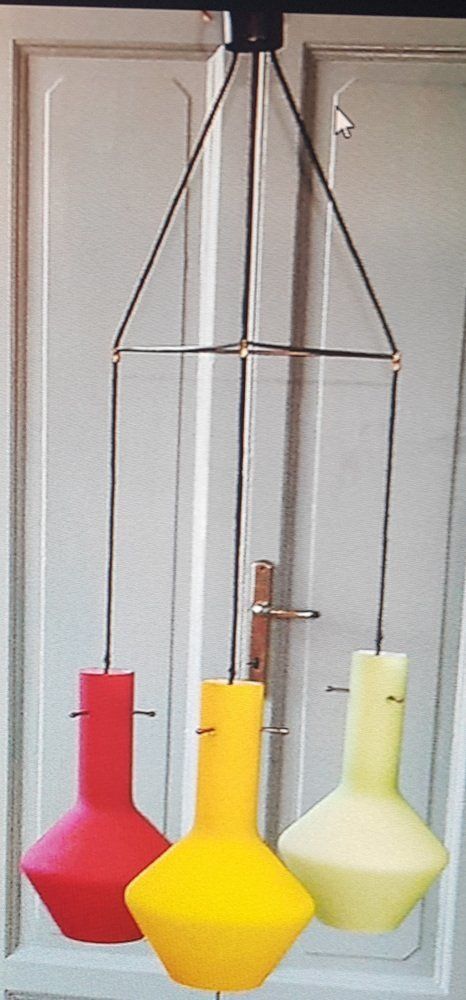 Italian Yellow, Red, And Green Glass Pendant Lamp, 1960s