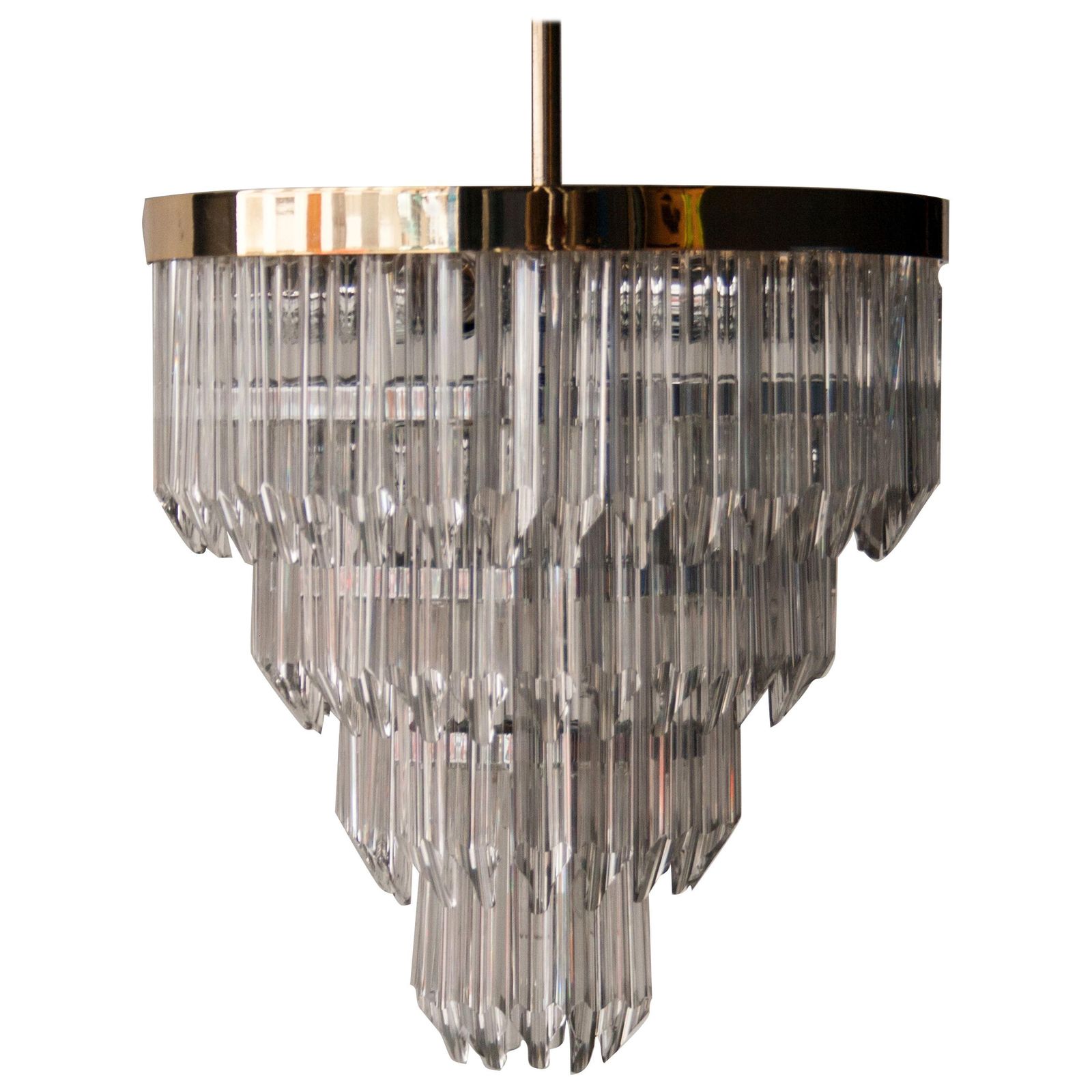 Mid Century Modern Glass And Brass Chandelier Lamp, Italy, 1970