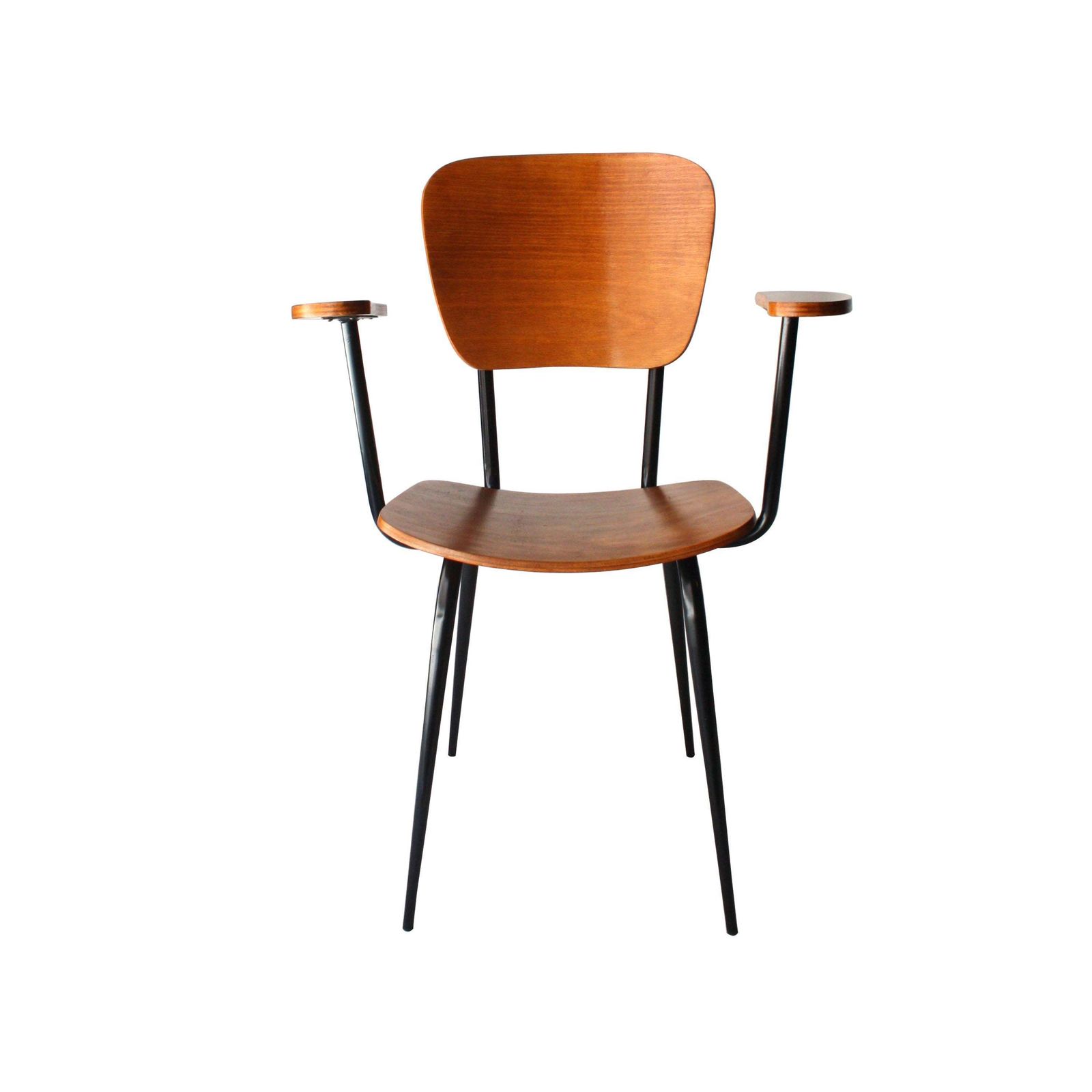 Mid Century Modern Black Iron Teak Pair Of Armchairs, France, 1950 photo furniture