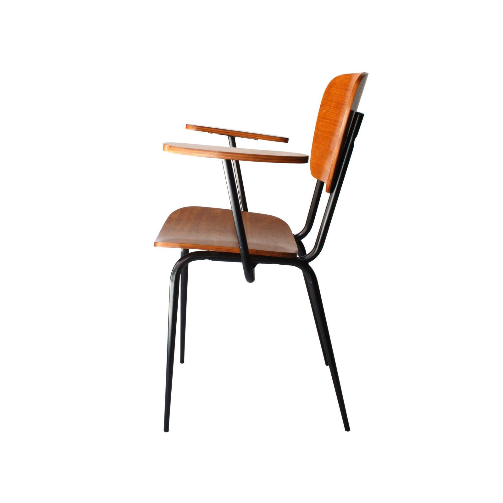 Mid Century Modern Black Iron Teak Pair Of Armchairs, France, 1950 photo Furniture