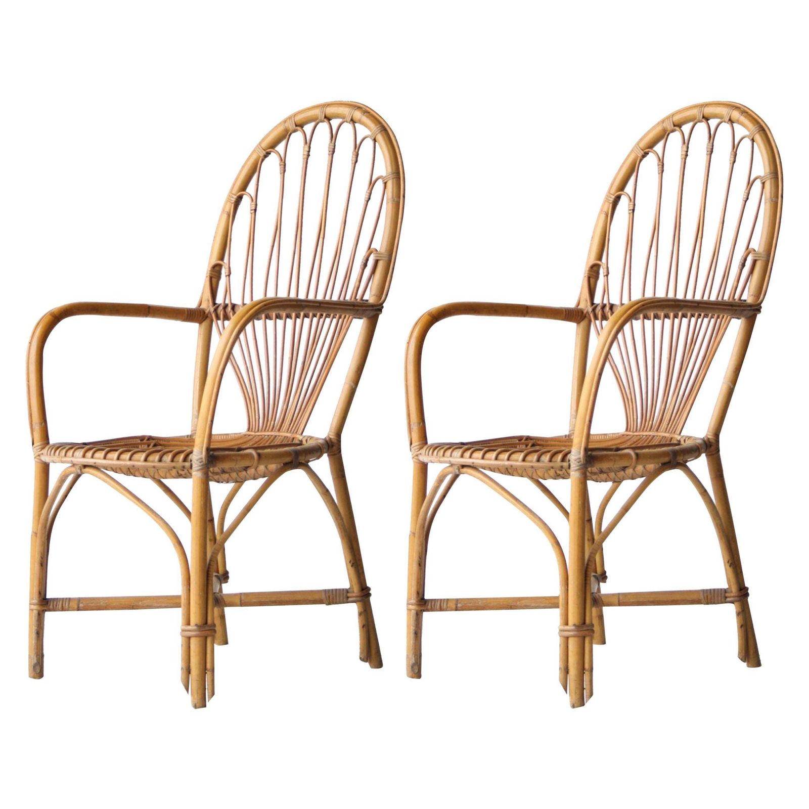Midcentury Bamboo Wicker Pair Of Armchairs, France, 1970