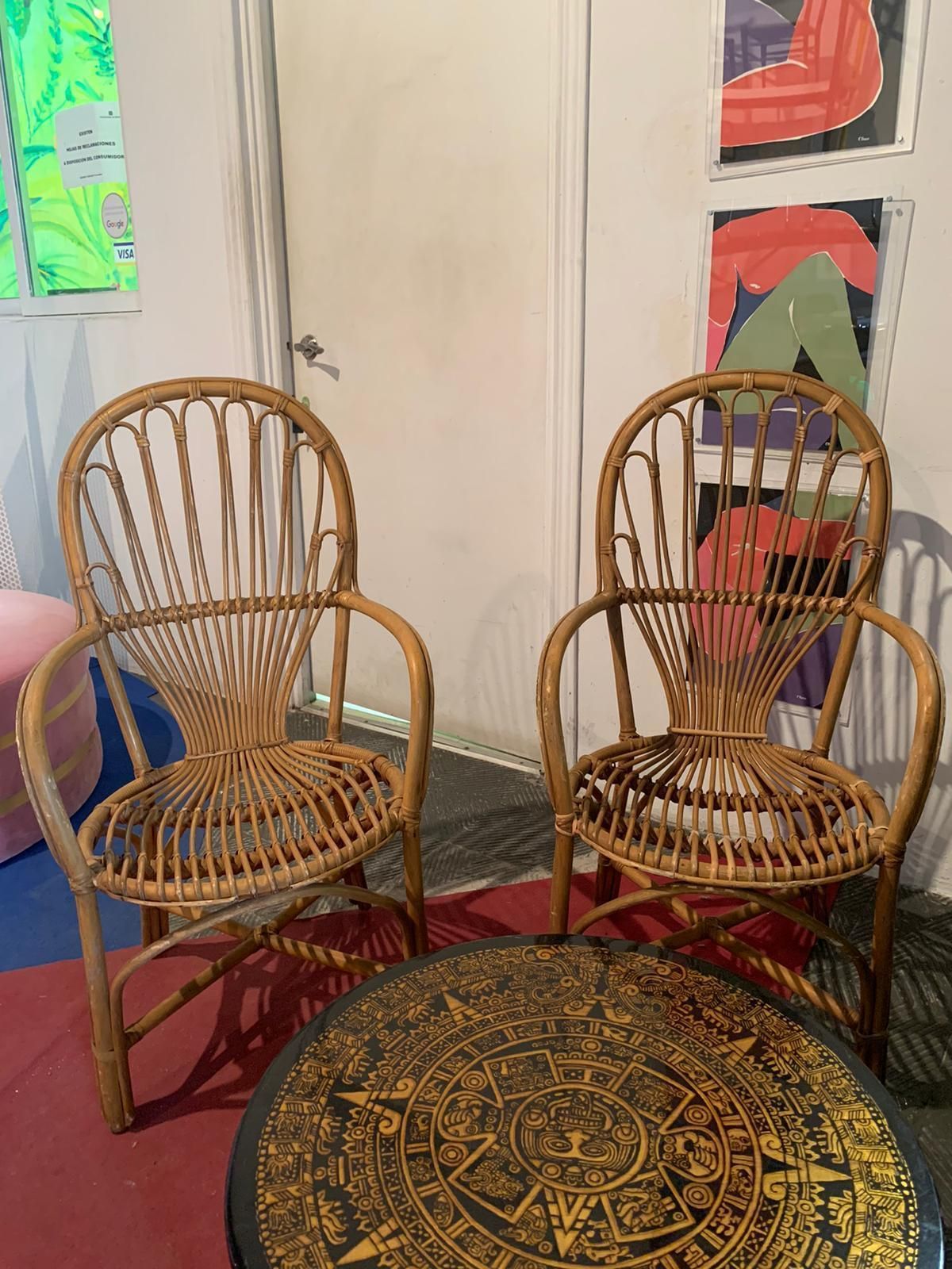 Midcentury Bamboo Wicker Pair Of Armchairs, France, 1970 photo buy