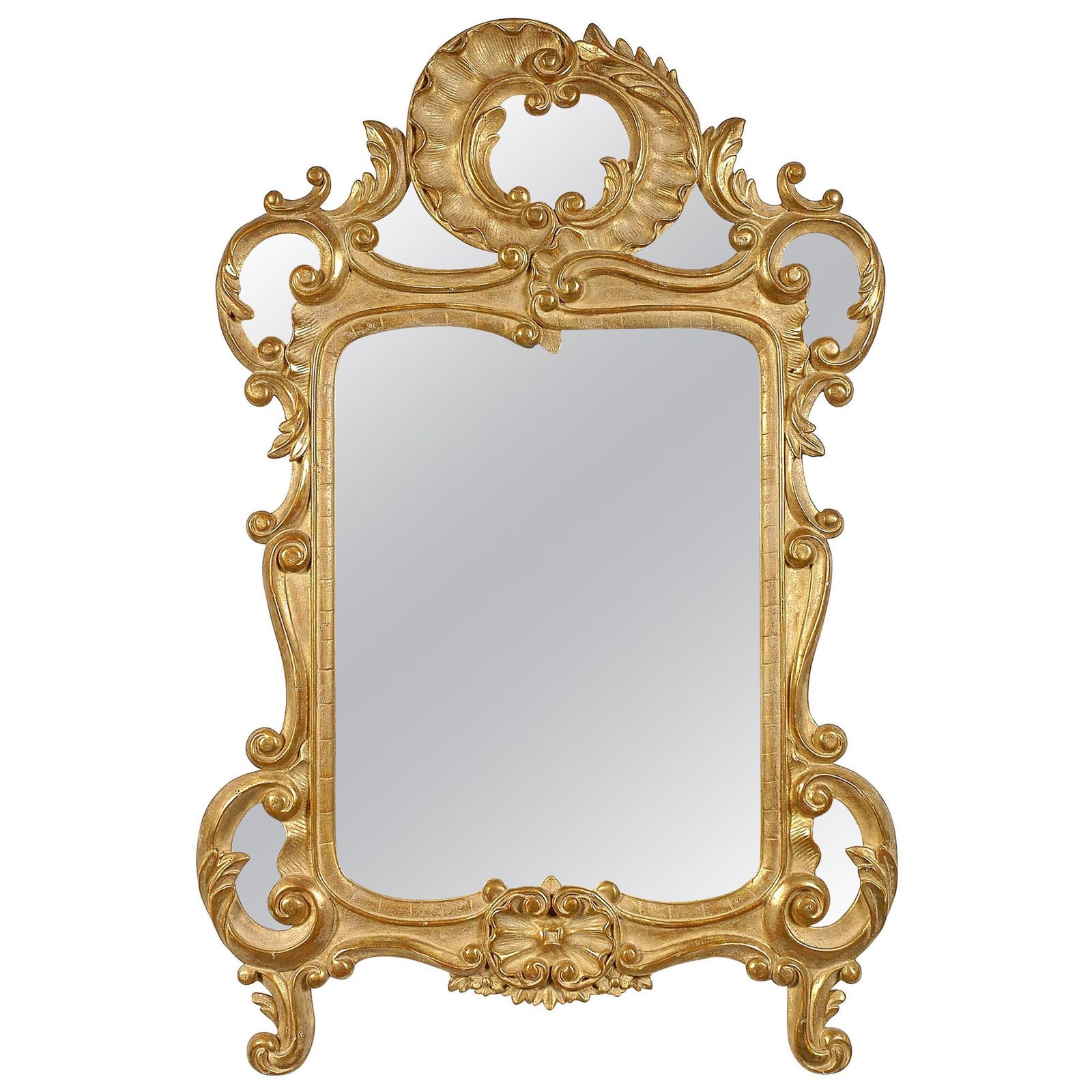 Neoclassical Baroque Style Gold Foil Hand Carved Wooden Mirror, 1970