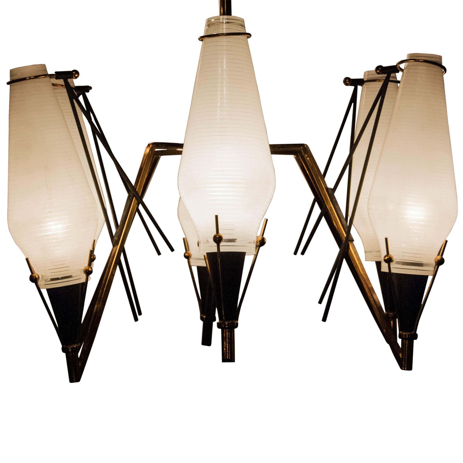 Mid Century Modern Circular Gold White Brass Glass Ceiling Lamp Italy, 1950 photo furniture