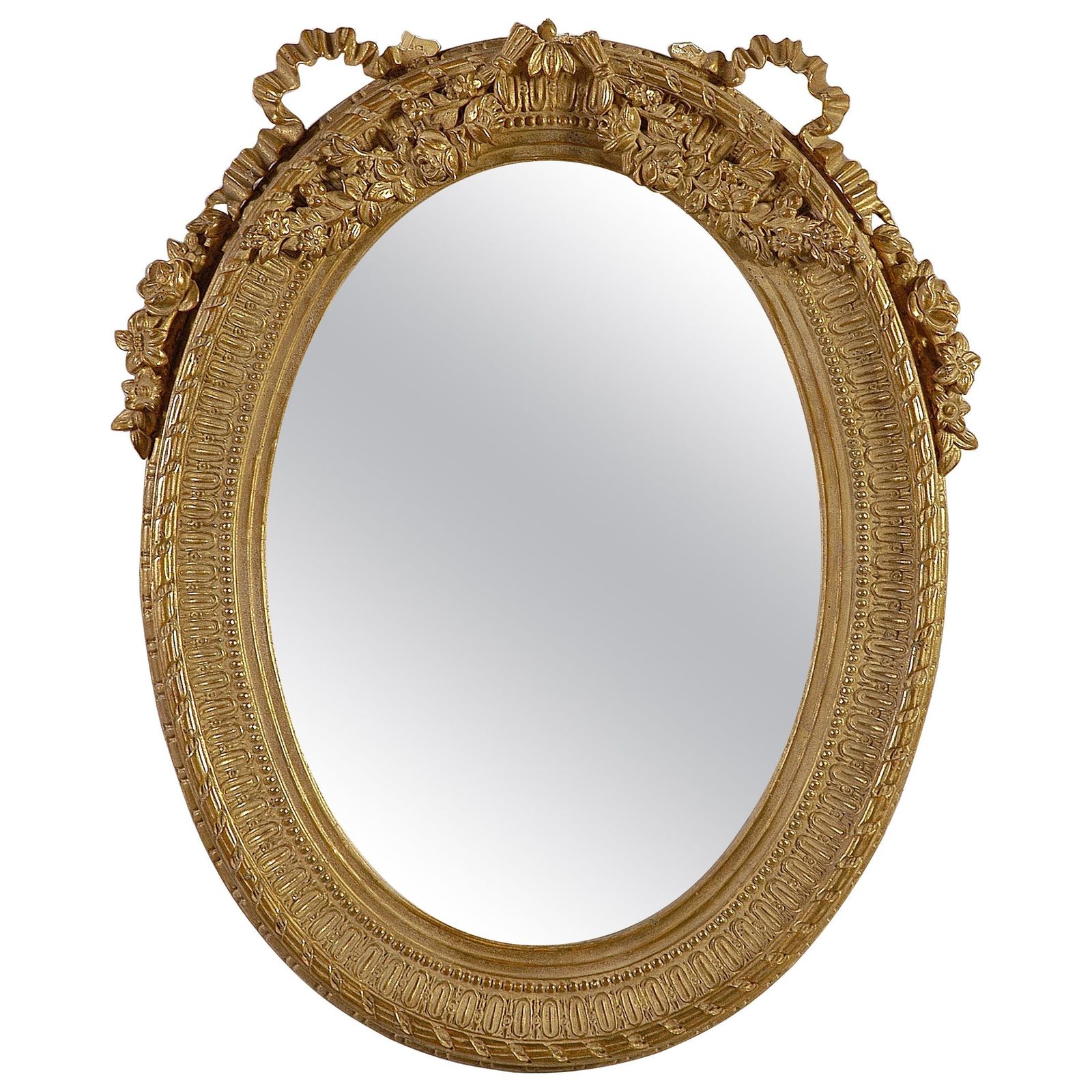 Neoclassical Regency Style Gold Foil Hand Carved Wooden Mirror, 1970