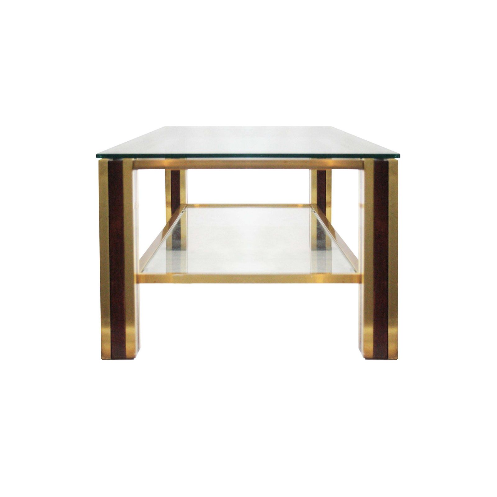 Mid Century Modern Table With Brass And Wood Structure, France, 1970 photo Furniture