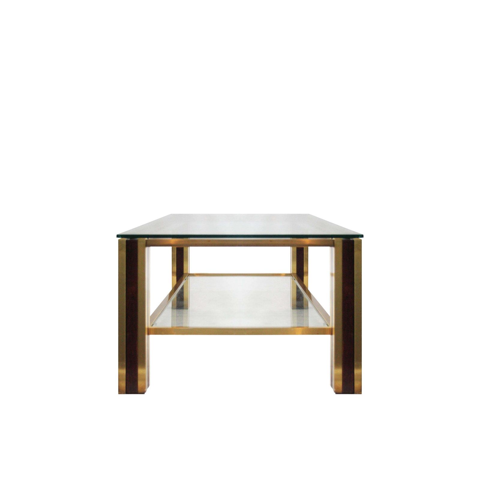 Mid Century Modern Table With Brass And Wood Structure, France, 1970 photo 980.0