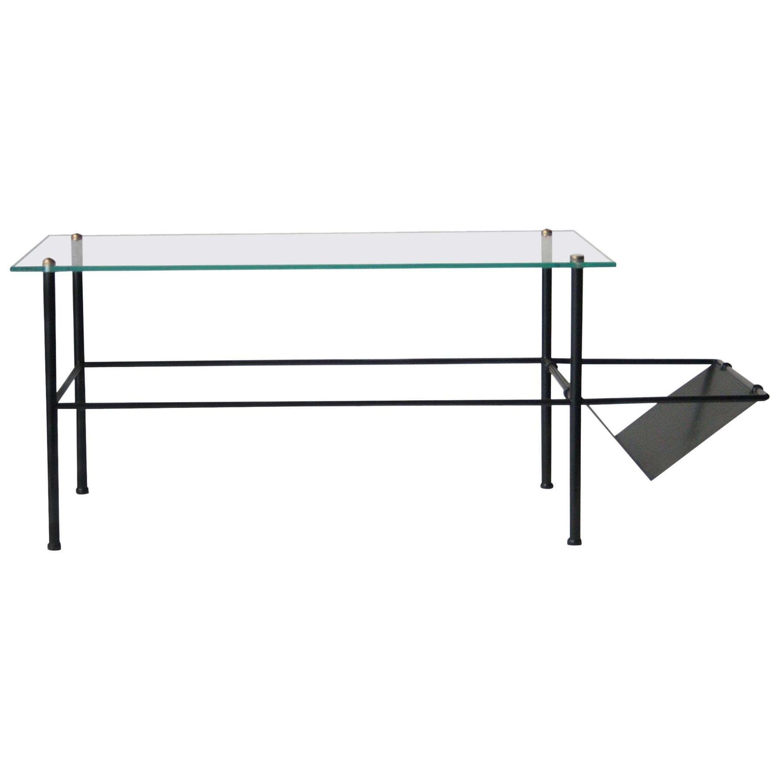Mid Century Modern Rectangular Black Sheet Metal Glass French Coffee Table, 1960