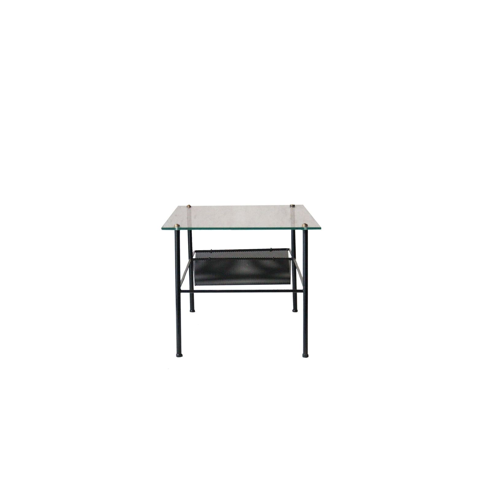 Mid Century Modern Rectangular Black Sheet Metal Glass French Coffee Table, 1960 photo furniture