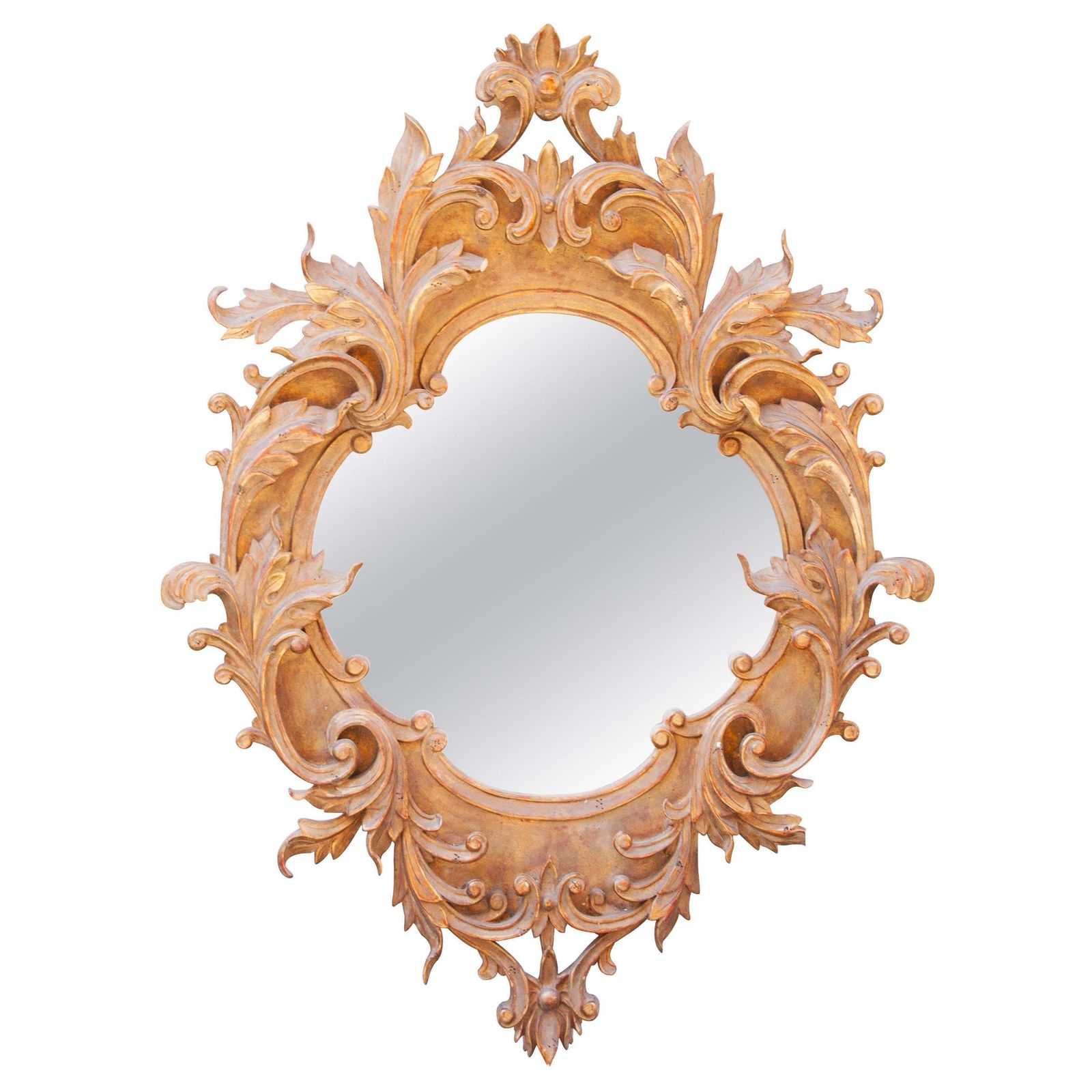 Neoclassical Baroque Acanthus Leaf Gold Foil Hand Carved Wooden Mirror