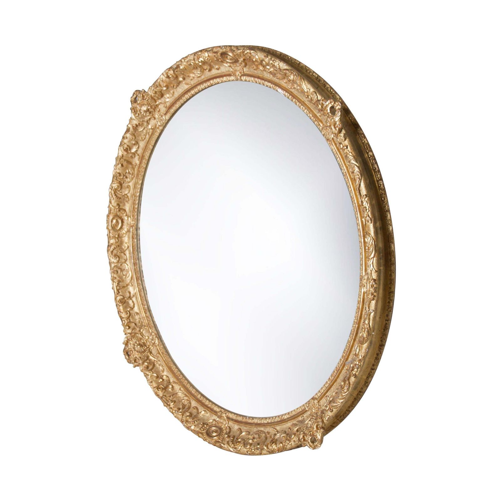 Neoclassical Regency Style Round Gold Hand Carved Wooden Mirror photo furniture
