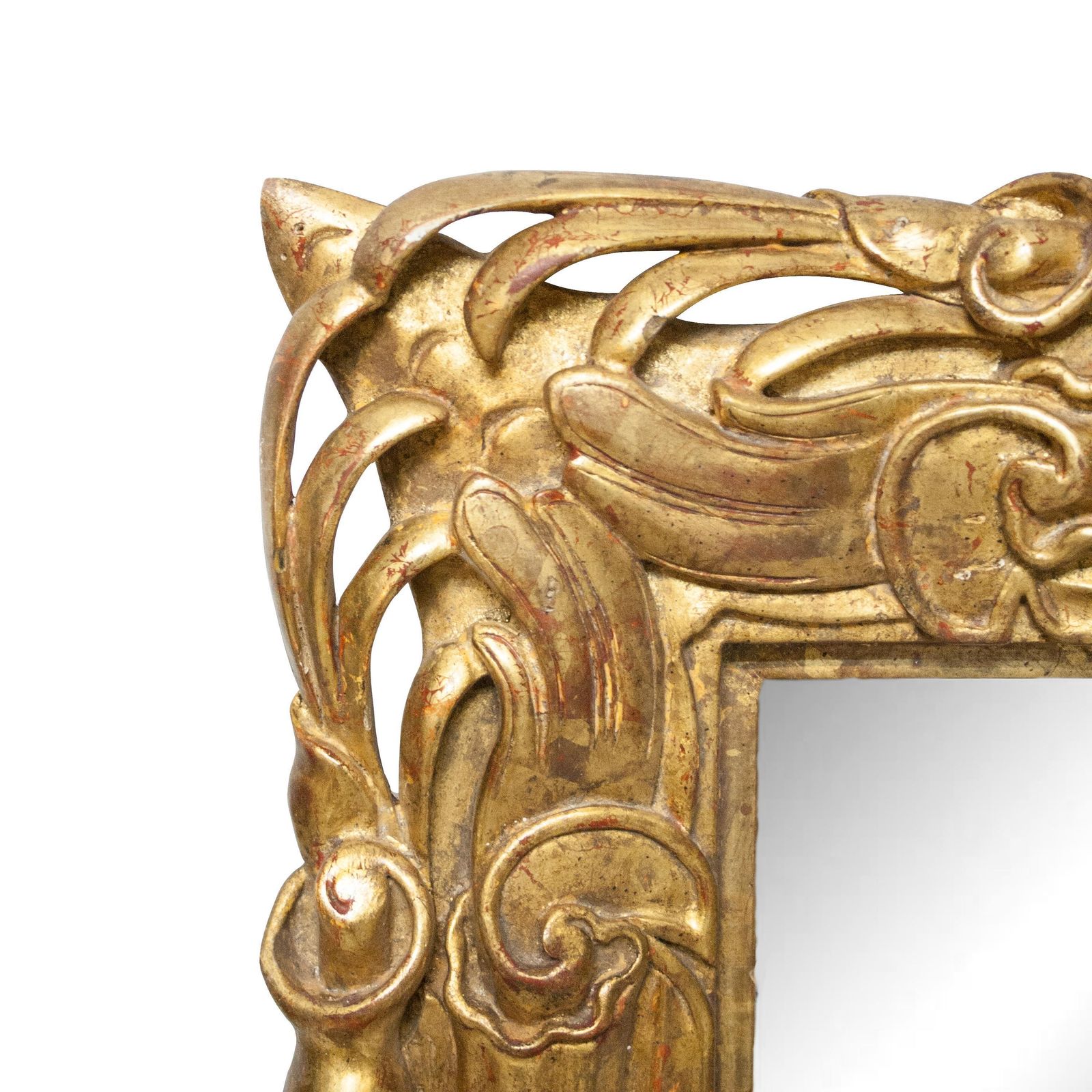 Art Nouveau Style Rectangular Gold Foil Hand Carved Wooden Mirror, 1970 photo furniture