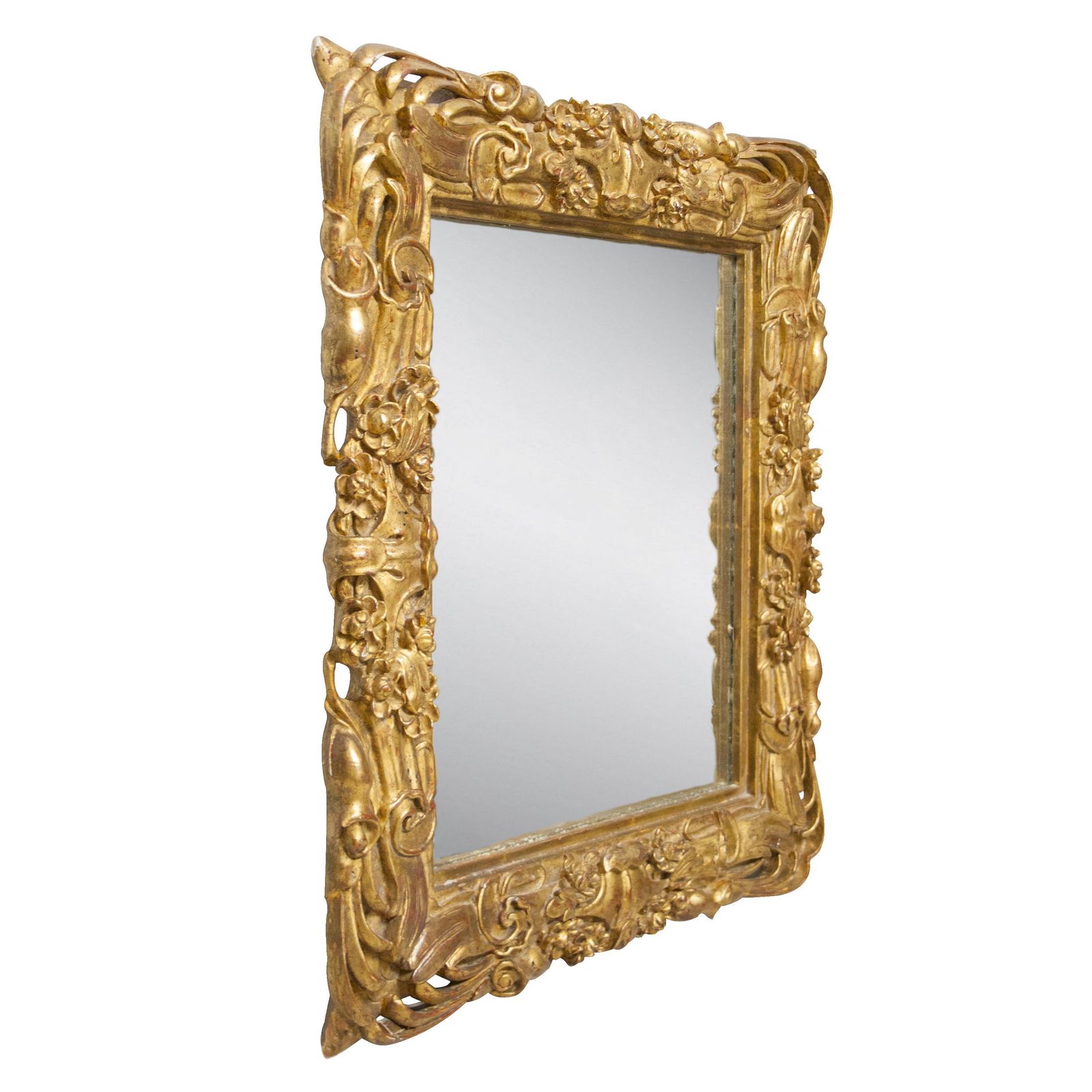 Art Nouveau Style Rectangular Gold Foil Hand Carved Wooden Mirror, 1970 photo Home Decor