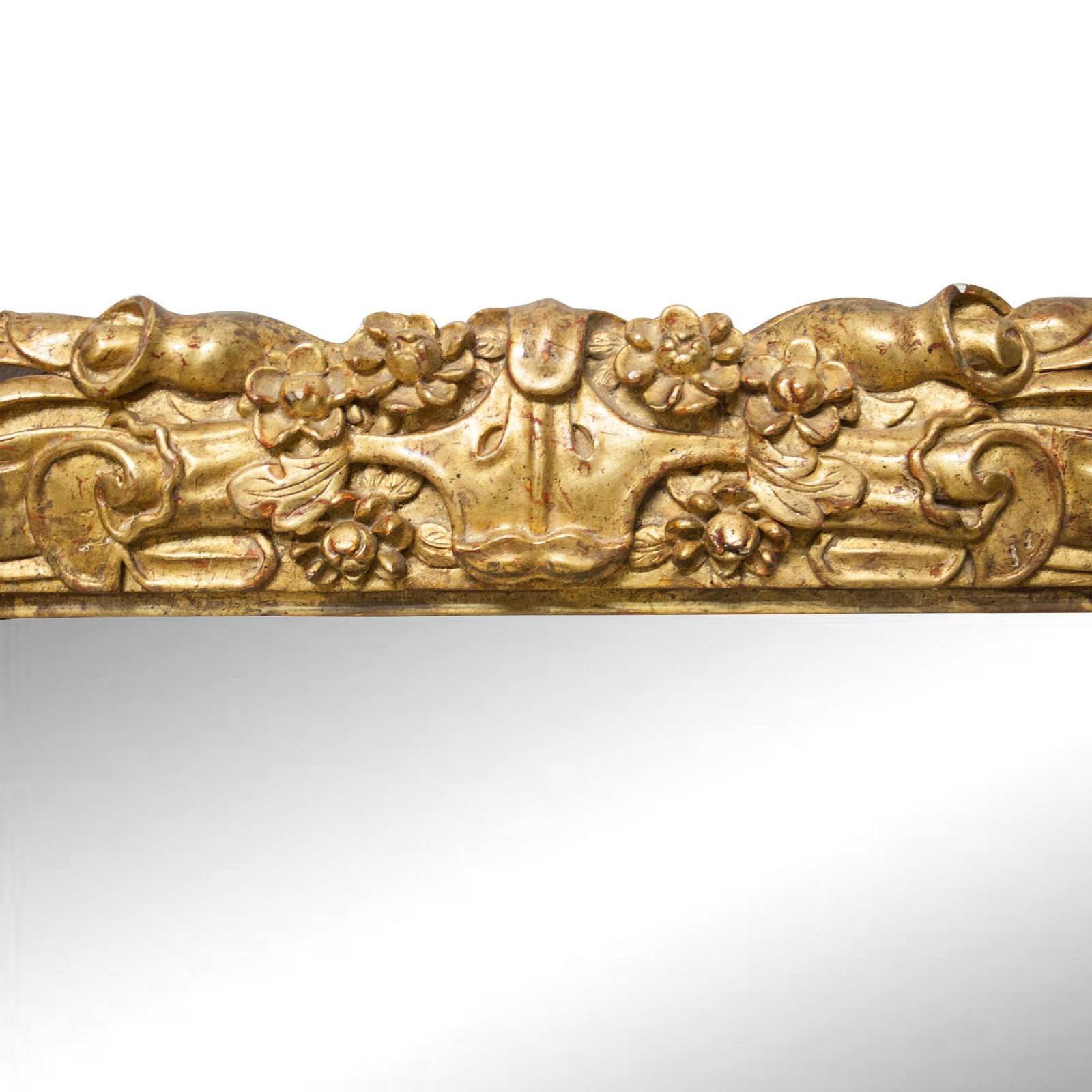 Art Nouveau Style Rectangular Gold Foil Hand Carved Wooden Mirror, 1970 photo 839.0
