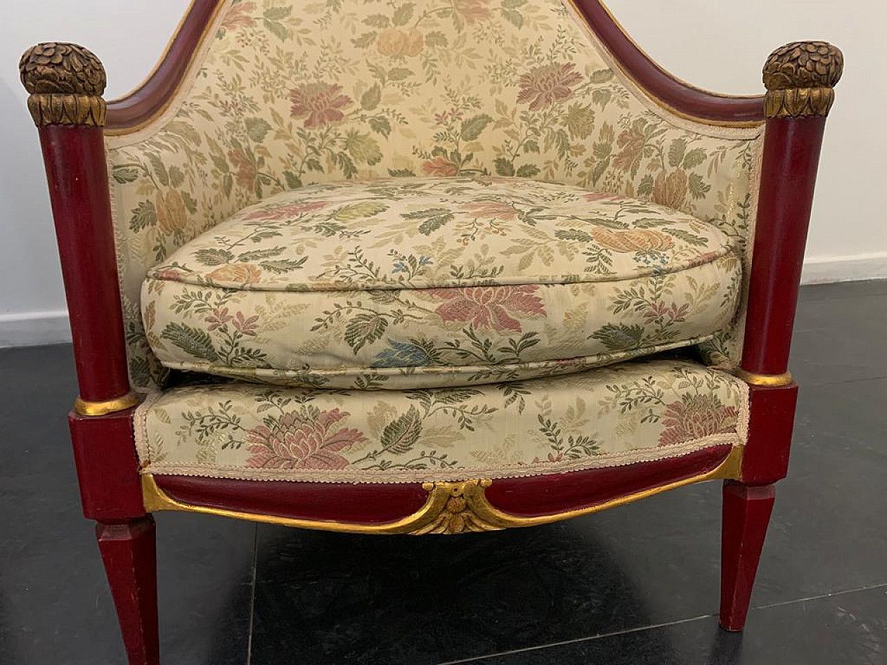 Furniture Pair Of Cardinal Red Lacquered Armchairs With Gold Details, 1930s photo