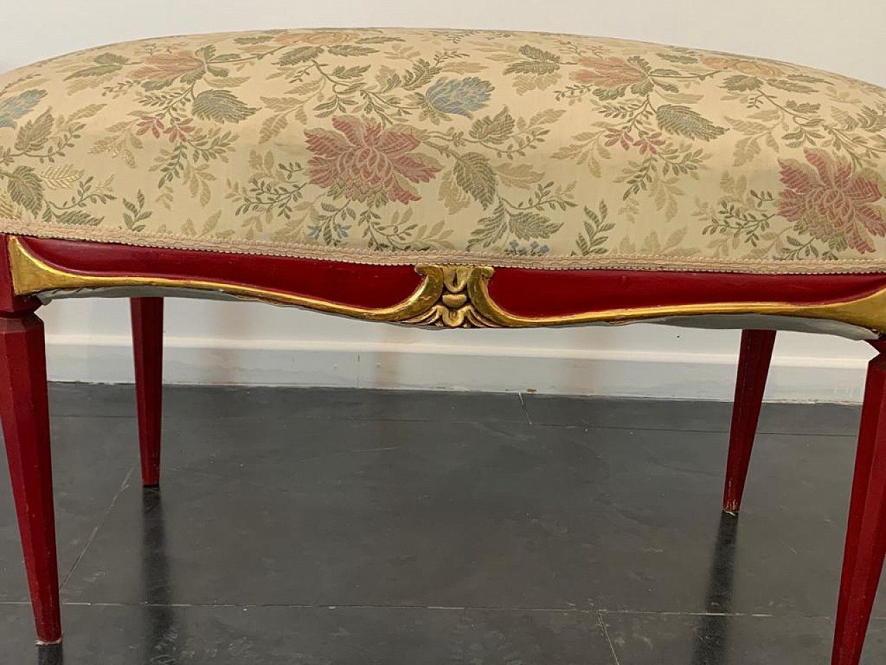 Cardinal Red Lacquered Art Deco Style Pouf With Gold Details, 1930s Previous photo vintage