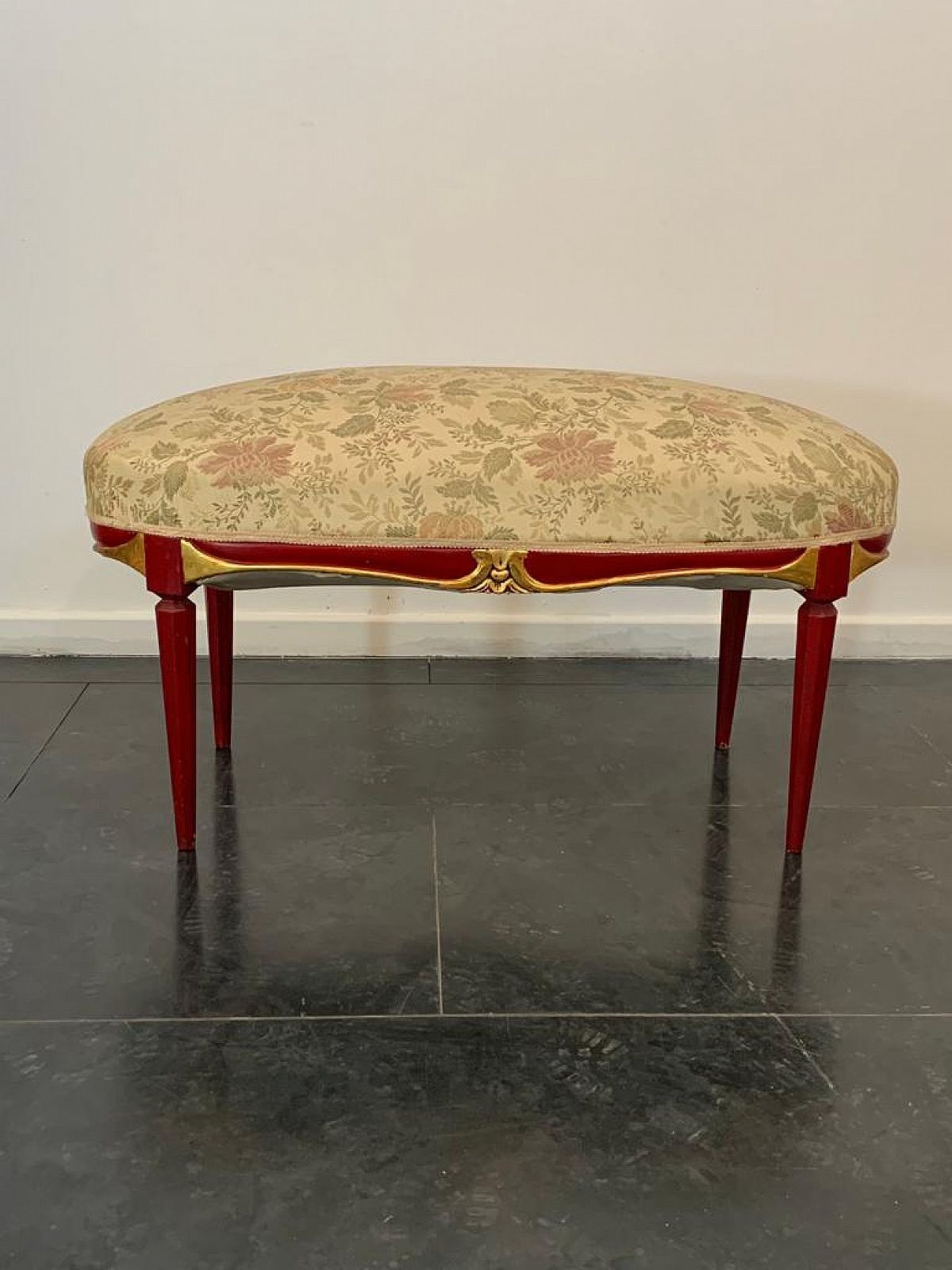Furniture Cardinal Red Lacquered Art Deco Style Pouf With Gold Details, 1930s Previous photo