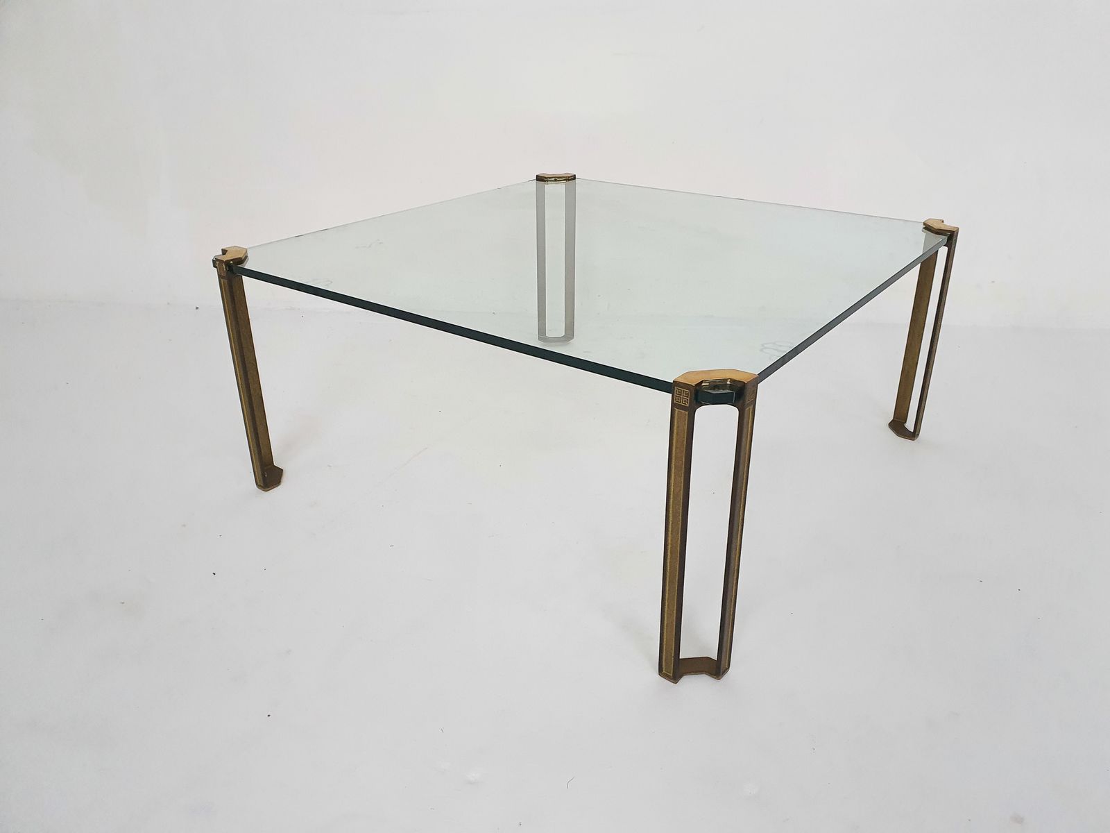 Peter Ghyczy For Ghyczy Brass And Glass Square Coffee Table, 1970's photo for sale