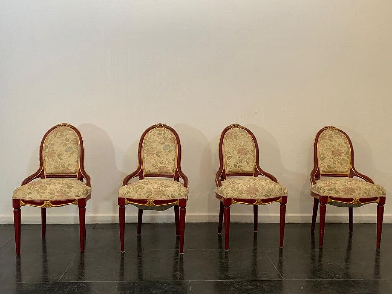 4 Lacquered Art Deco Tea Chairs With Gold Leaf Details, 1930s photo furniture