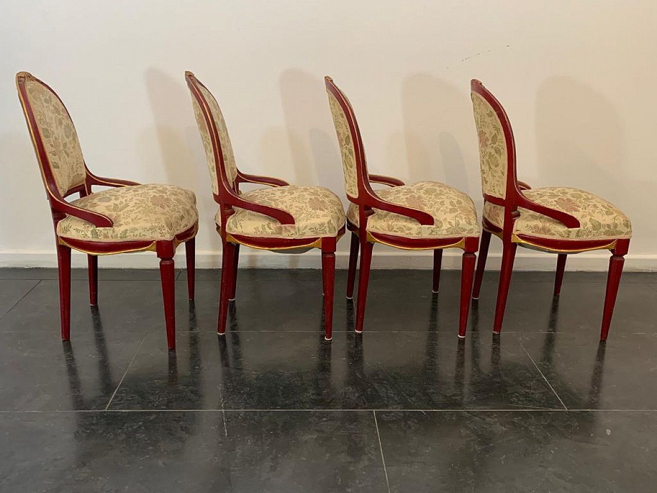 photo furniture 4 Lacquered Art Deco Tea Chairs With Gold Leaf Details, 1930s