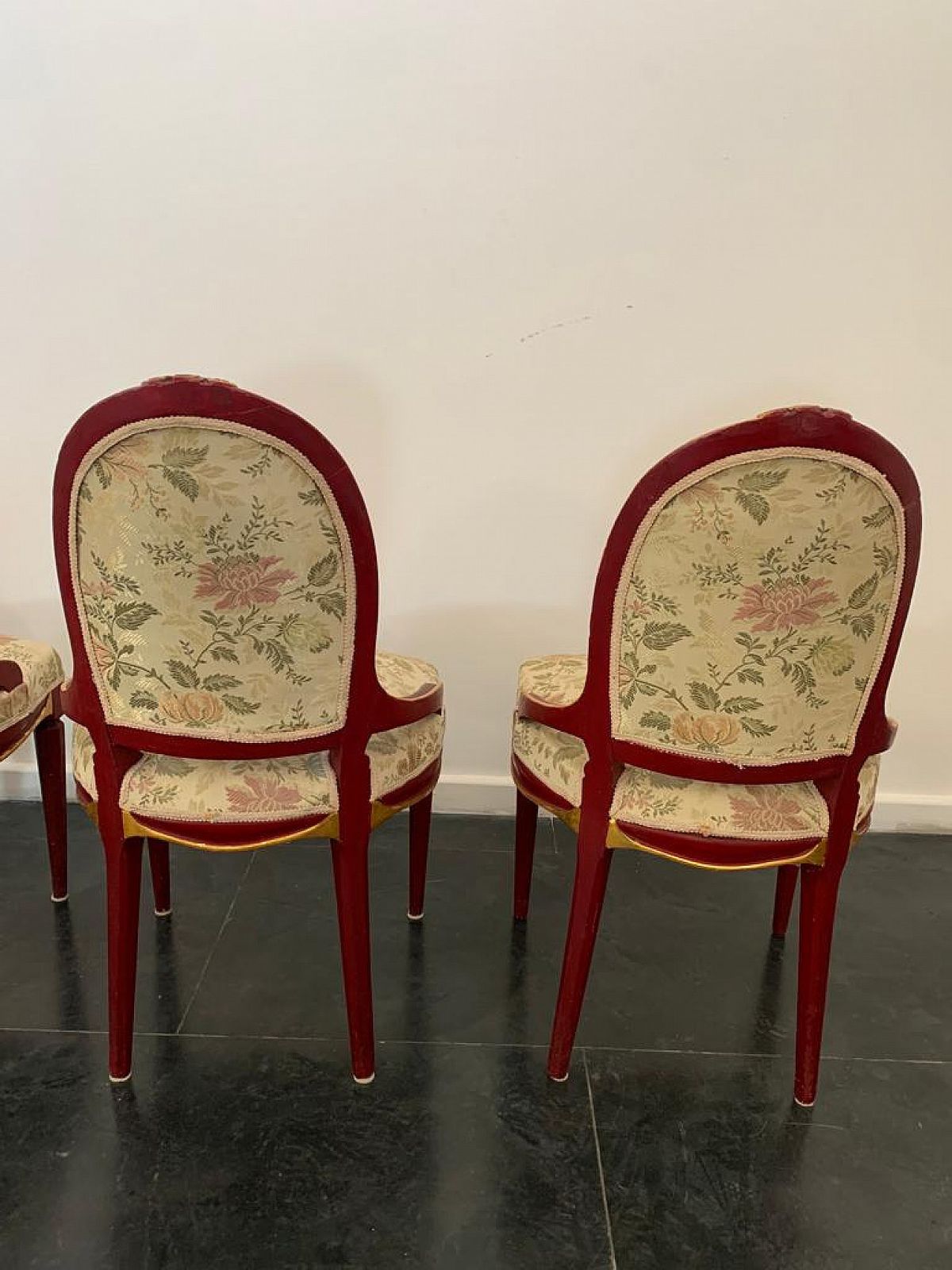 photo for sale 4 Lacquered Art Deco Tea Chairs With Gold Leaf Details, 1930s