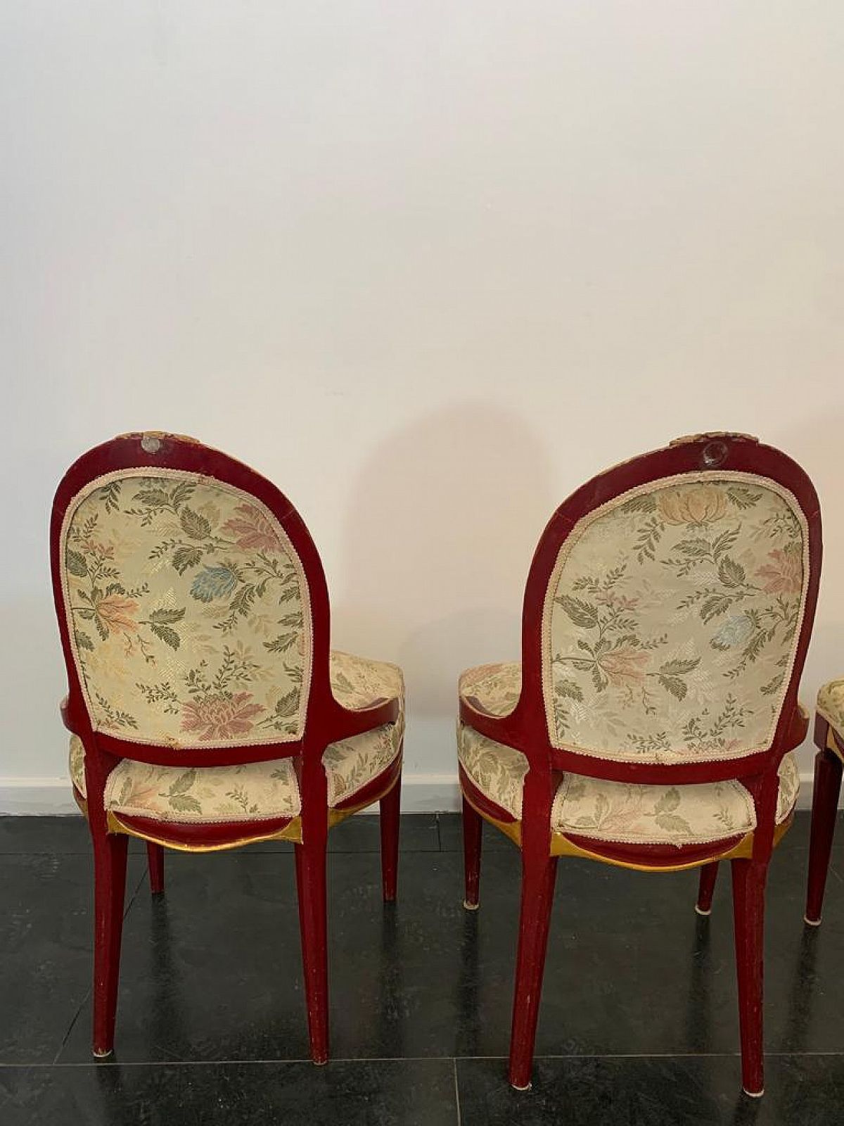 Furniture 4 Lacquered Art Deco Tea Chairs With Gold Leaf Details, 1930s photo