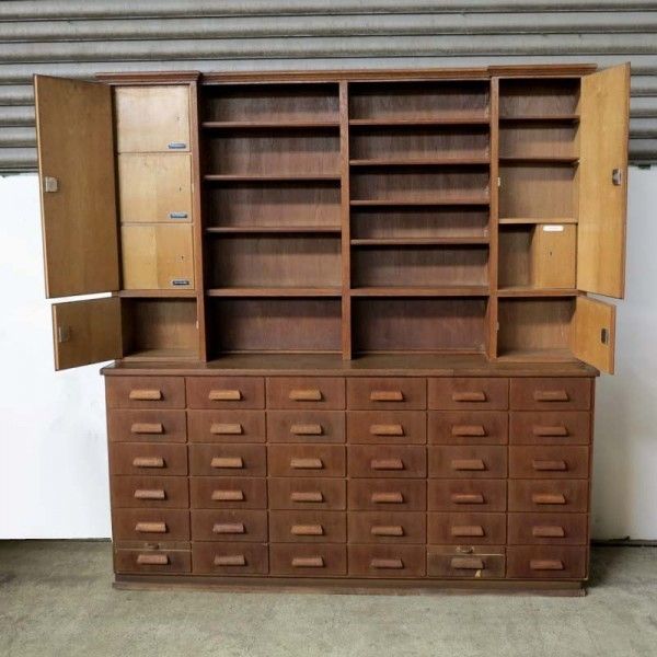 Antique Pharmacy Cabinet With 45 Drawers 1900   1920 photo vintage