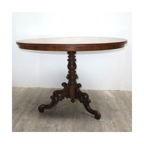 Antique Table With Carved Base And A Burl Veneer 1850   1880 photo Furniture
