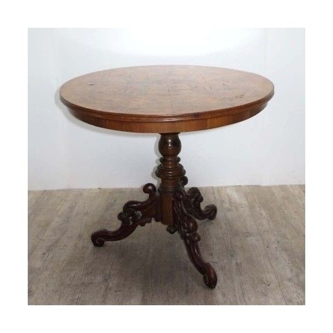 Antique Table With Carved Base And A Burl Veneer 1850   1880 photo vintage