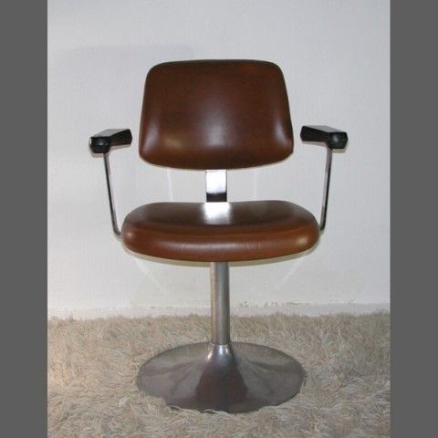 Barber Chair Faux Leather With Aluminum Base. 1950   1955