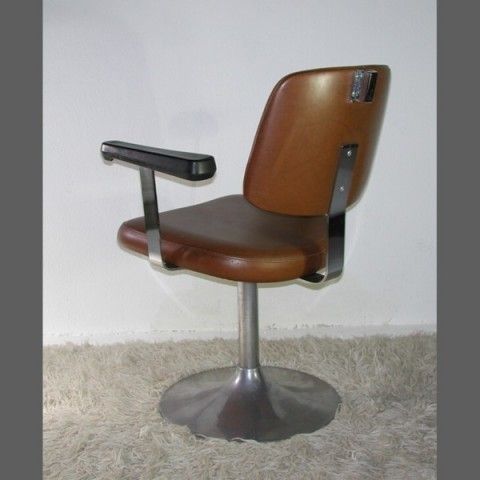 Barber Chair Faux Leather With Aluminum Base. 1950   1955 photo for sale