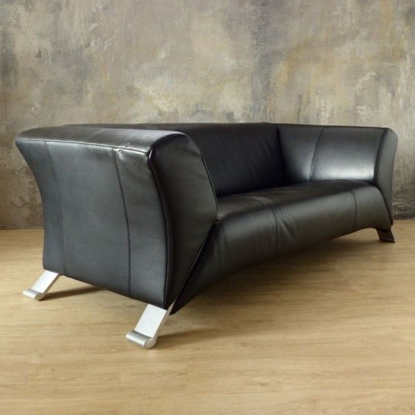 Black Two Seater Leather Sofa By Rolf Benz photo vinterior