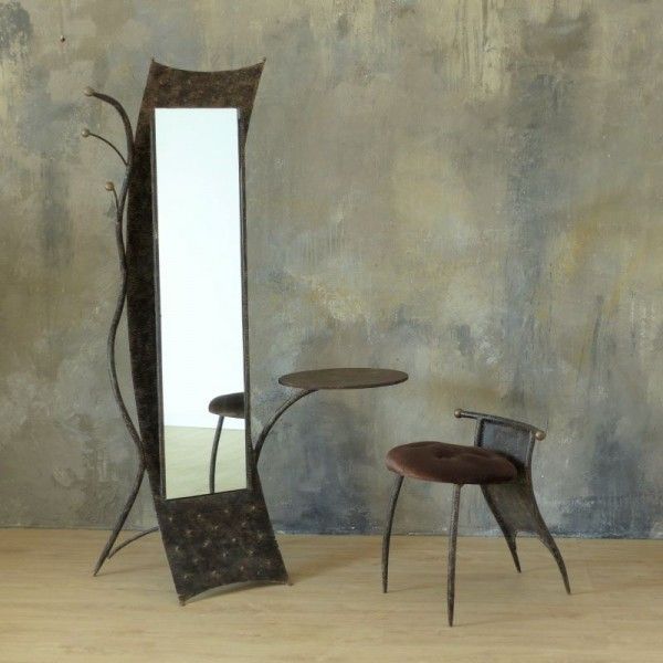 Brutalist Metal Coat Rack With Side Chair 1950   1960 photo vinterior