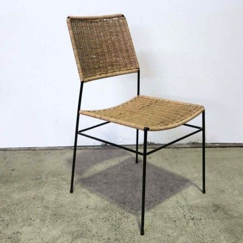 Rattan And Metal Side Chair. Drahtwerke Erlau