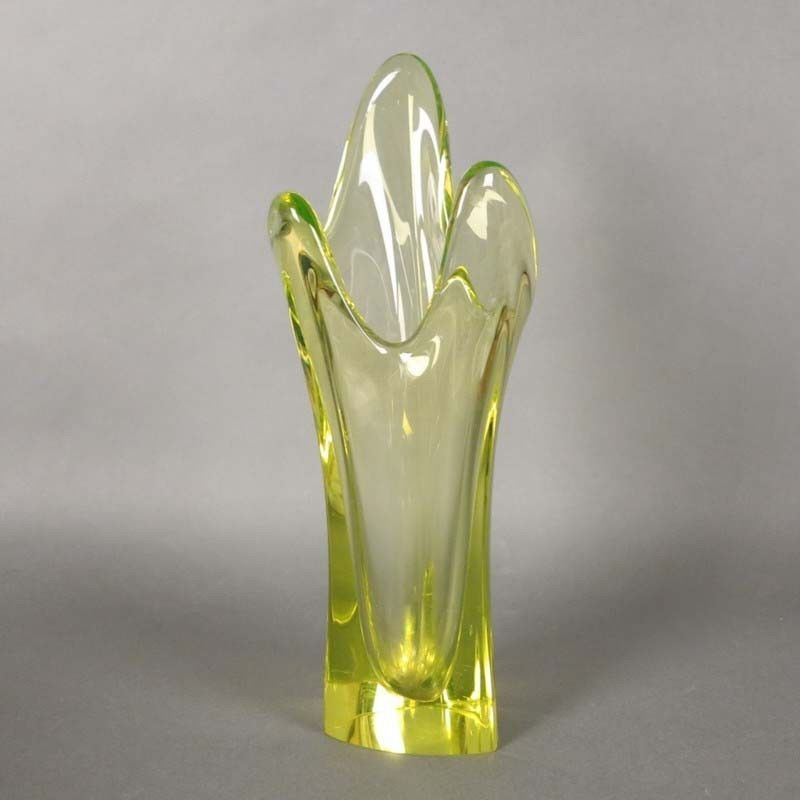 Yellow Green French Glass Vase From Vallerysthal. 1950 1959