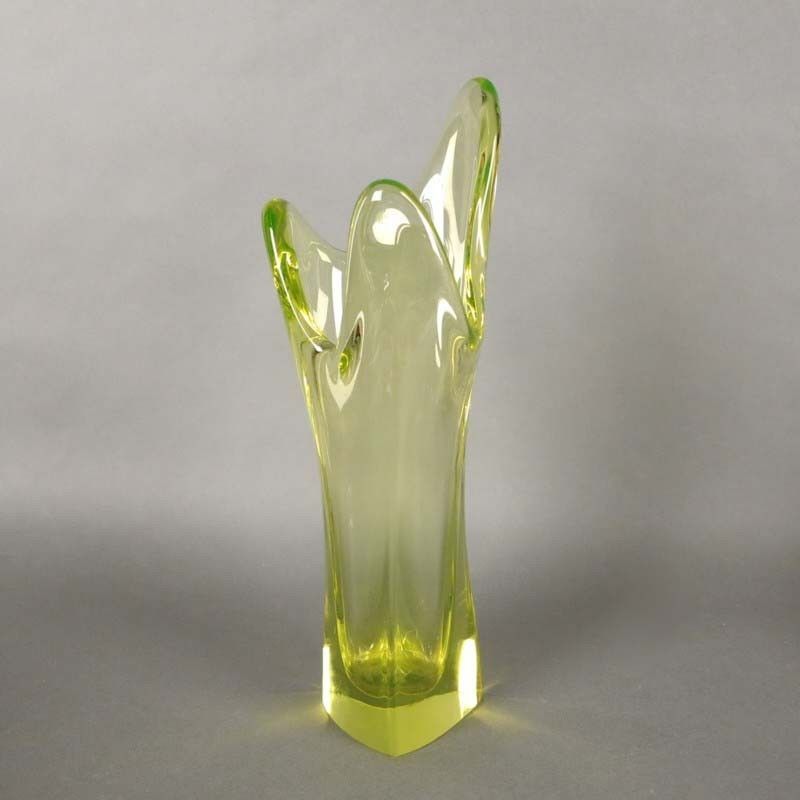 Yellow Green French Glass Vase From Vallerysthal. 1950 1959 photo furniture