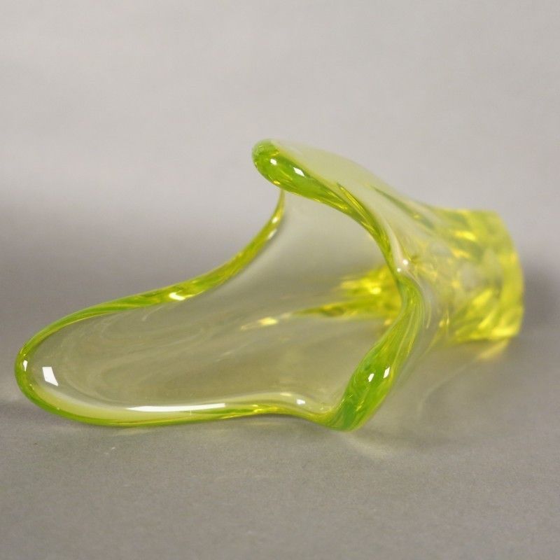 Yellow Green French Glass Vase From Vallerysthal. 1950 1959 photo vinterior