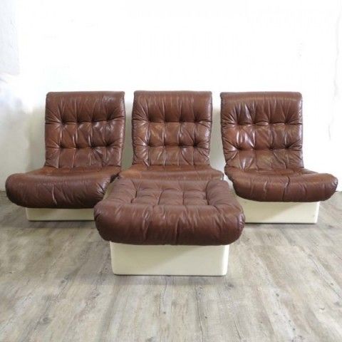 Lot Of Three Airborne Lounge Chairs With Ottoman
